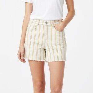 Pilcro Anthropologie Yellow & Cream Striped High Waist Jean Shorts Raw Hem 27